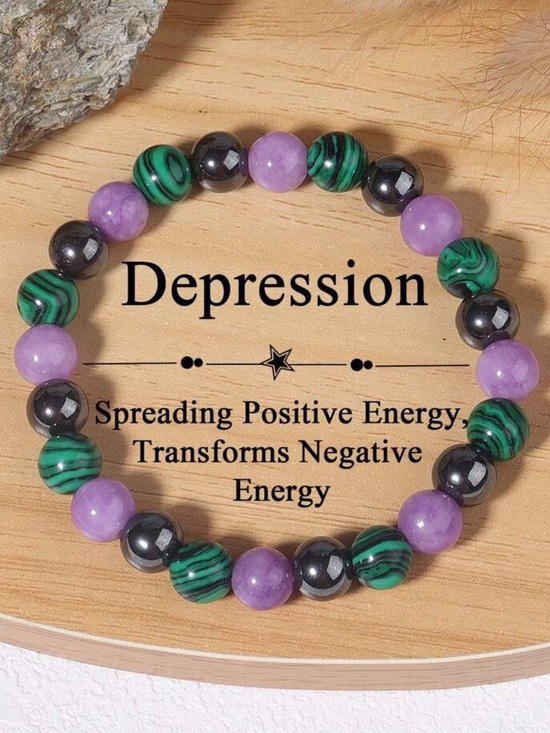 Jewelry - 🆕New Depression Crystal Beaded Bracelet-8mm Hematite & Malachite & Purple Jade